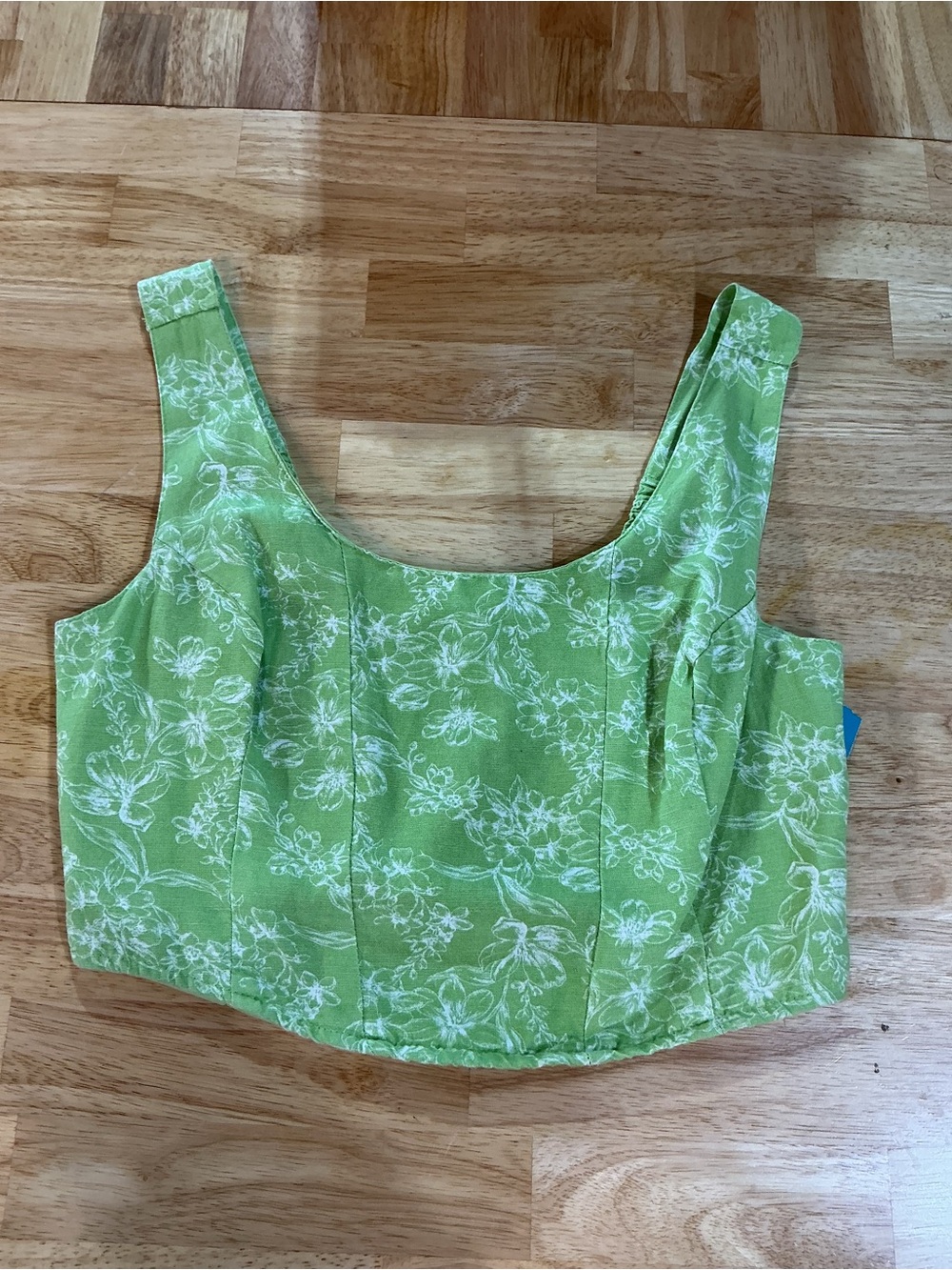 Midnight Sky Lime Green Floral Linen Blend Corset Crop Top Size Large